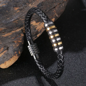 Pulsera trenzada de cuero auténtico de 6MM de ancho, pulseras de cuero liso de acero inoxidable para hombre con cierre magnético - Product Image 2