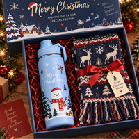 Bouteille d'eau en acier inoxydable de 24 oz avec logo personnalisé et écharpe de Noël pour la reconnaissance des employés, ensemble cadeau d'hiver pour les fêtes d'entreprise