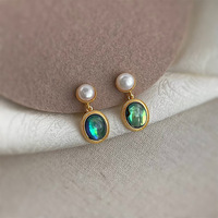 Boucles d'oreilles à clip en cuivre doré avec perle naturelle de coquille d'ormeau, non percées, style serpentin anti-moustiques