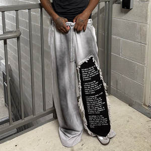Huili celana pelari uniseks, Streetwear uniseks kaki lebar longgar celana olahraga kustom Distressed Vintage dicuci pria layar dicetak celana longgar - Product Image 1
