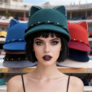 <span class=keywords><strong>Gorro</strong></span> <span class=keywords><strong>de</strong></span> Fieltro <span class=keywords><strong>de</strong></span> <span class=keywords><strong>Lana</strong></span> con <span class=keywords><strong>Orejas</strong></span> <span class=keywords><strong>de</strong></span> <span class=keywords><strong>Gato</strong></span> para Mujer, Estilo Moderno 2026, Gorra <span class=keywords><strong>de</strong></span> Béisbol con <span class=keywords><strong>Orejas</strong></span> <span class=keywords><strong>de</strong></span> Animal y Pedrería - Product Image 4