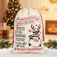 Sacs de Noël en toile réutilisables avec cordon de serrage en coton, sacs cadeaux vintage, décorations de sapin de Noël, cadeaux de fête, vente en gros