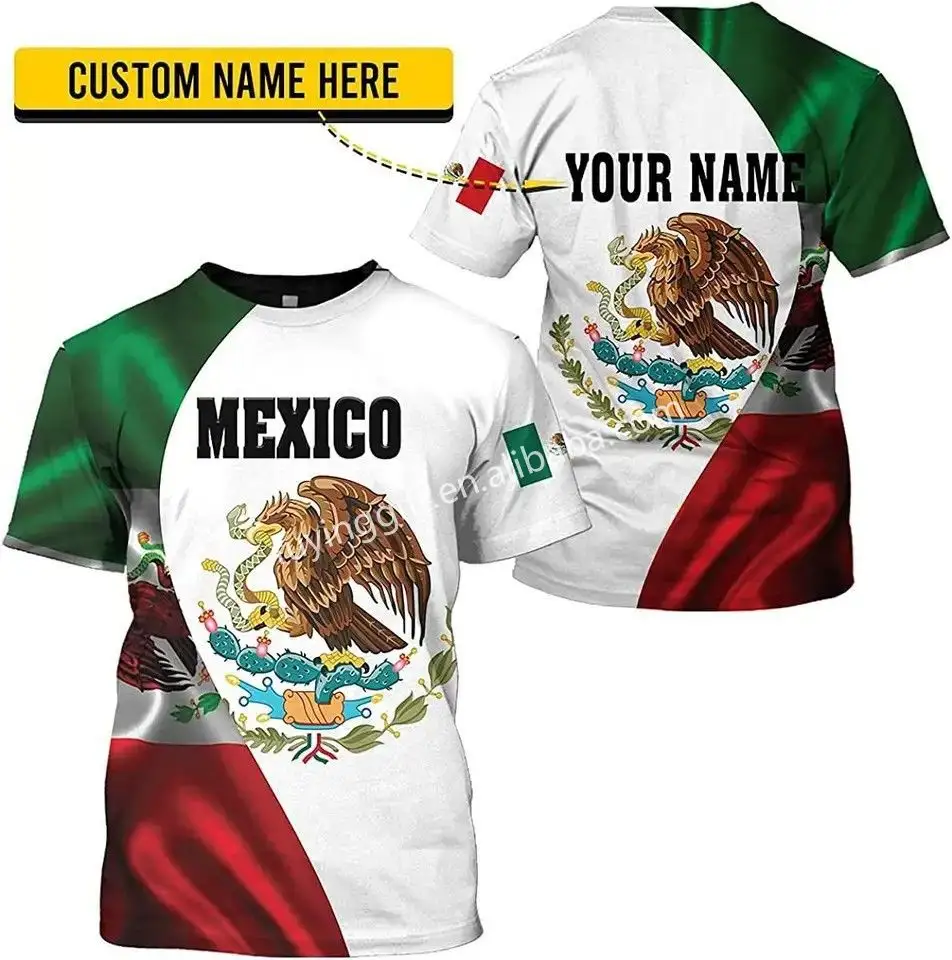 Gepersonaliseerde Naam Oversized T-Shirt Sublimatie Mexico Vlag Adelaar Mexicaans Team Cadeau 3d Over Print Mannen Mode T-Shirts