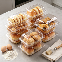 Scatole per prodotti da forno in PET trasparente con coperchio a cerniera, diverse misure, contenitori in plastica resistente per pane e pasticcini, logo personalizzato accettato.