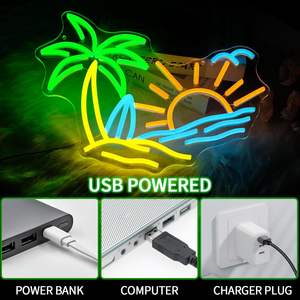 トロピカルネオンLEDライトサイン 調光可能 ココナッツツリー ウォールデコレーション 夏 ビーチ ハワイ ショップ カフェ 寝室 ティキバー パーティー ランドスケープ用 - Product Image 5