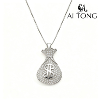 Collier pendentif sac d'argent avec signe dollar CZ serti de pierres, en acier inoxydable plaqué or 18 carats et argent, style Hip Hop, pour hommes et femmes, anniversaire, vente en gros