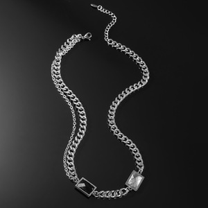 Hip-hop <b>Titanium</b> Steel Black and White Gemstone Splicing Necklace Personality Necklace Item Decoration Tanjing Fashion - Product Image 1