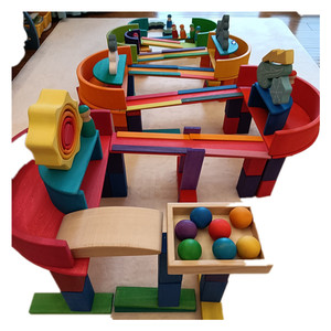 재미있는 무지개 아치형 네 나무 집 산호 파도 빌딩 블록 세트 어린이 직접 제조 업체를위한 목재 건설 모델 장난감 - Product Image 1