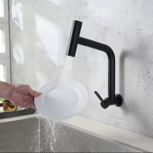 Grifo de Cocina Monomando de Latón de Diseño Moderno con Válvula de Cerámica; Acabado Negro Mate Montado en la Pared para Agua Fría, Ideal para Hoteles y Centros Comerciales - Product Image 1