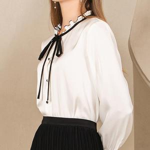 <span class=keywords><strong>Camicia</strong></span> Bianca da Ufficio per <span class=keywords><strong>Donna</strong></span> Primavera Autunno Traspirante in Poliestere Tessuto Manica Lunga con <span class=keywords><strong>Colletto</strong></span> a Foglia di Loto - Product Image 4