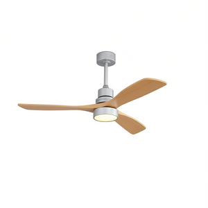 Ventilador de techo LED de 52 pulgadas con luz de Motor DC Reversible de 3 aspas de madera plateada remota de 6 velocidades para dormitorio - Product Image 1