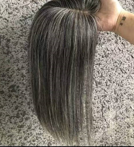 Toupet con Chiusura Frontale in Pizzo per Donne, <span class=keywords><strong>Capelli</strong></span> Umani Remy, Colore Grigio Sale e Pepe Biondo, Onde Profonde - Product Image 2