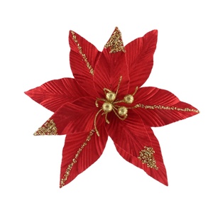 Fleurs <span class=keywords><strong>de</strong></span> <span class=keywords><strong>poinsettia</strong></span> <span class=keywords><strong>artificielles</strong></span> à longue tige, faites à la main en soie, pour Noël - Product Image 1