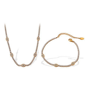 ชุดเครื่องประดับสแตนเลสกันน้ำ YF6484 แฟชั่น ชุบทอง 18k ประดับเพชรซิรคอน ดีไซน์<span class=keywords><strong>ตัว</strong></span>เลขโรมัน สร้อยคอและกำไลข้อมือ ไม่หมอง - Product Image 1