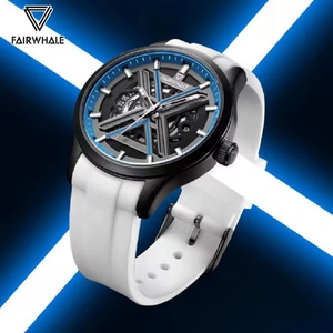 FAIRWHALE 6190 Automatic Movement Casual Calendar Men <b>Watch</b> Vintage Round <b>Mechanical</b> <b>Watch</b> for Men Orange Silicone Strap Reloj - Product Image 3
