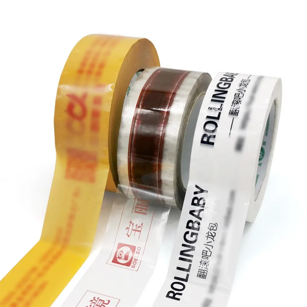 Custom printed logo clear packaging tape self adhesive yellow brown colored carton sealing BOPP packing tape