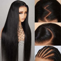 Pelucas de Cabello Humano Virgen Liso Sedoso 13X4 1B HD Negro 150% 180% de Densidad, Pelucas Frontales de Encaje Sin Pegamento para Mujer, Cabello Peruano