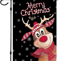 Çim açık kullanım için çift taraflı bahçe bayrakları dekoratif tatil noel Elk noel baba çan asılı bayraklar