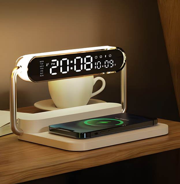 Customize Wireless Charger 3 in 1 Alarm Clock Speaker Fast Charging Station LED Fast Wireless Charger for Phone Earphone