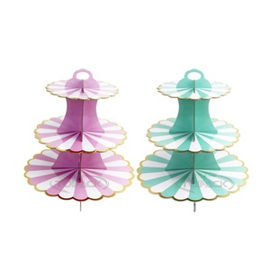 Disposable 3 Tier Paper Dessert Round Cupcake Holder Tower <strong>Cardboard</strong> <strong>Cake</strong> <strong>Stand</strong> for Birthday Party Desserts Display - Product Image 1