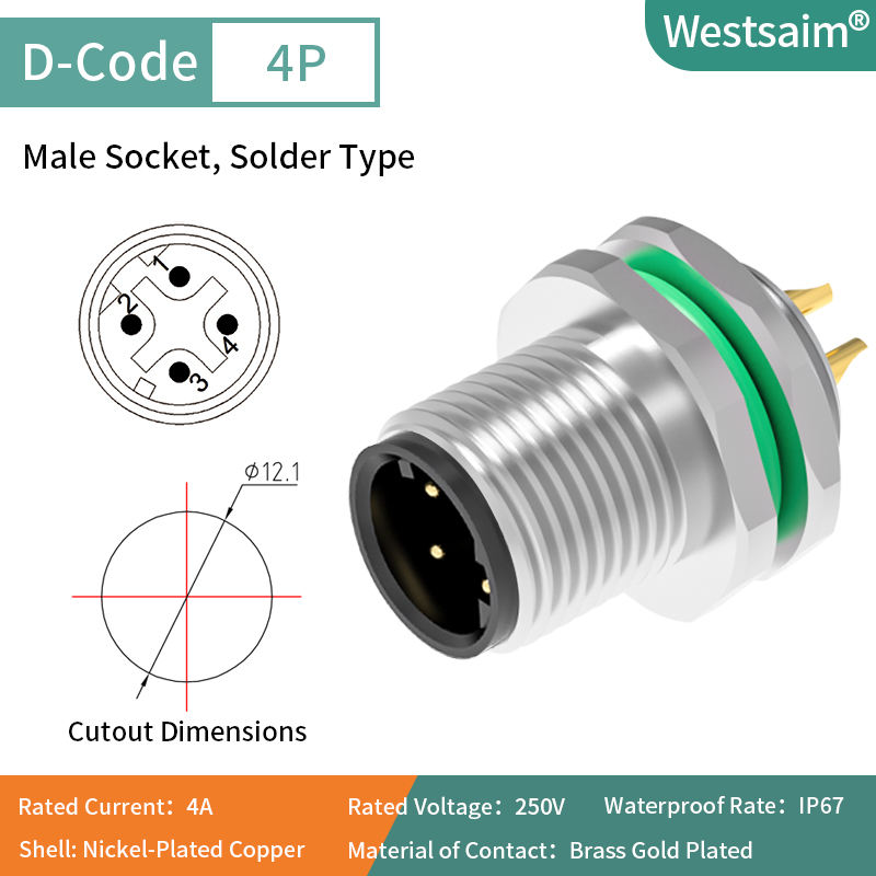 M12-D-4P mâle M12 * 1.0