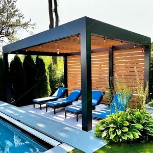 Pérgola de aluminio retráctil de tamaño personalizado, pérgola retráctil de control remoto con luces Led, Material de techo para pérgola - Product Image 2