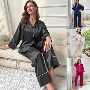 2 Stück Damen Eis Seide Satin Nachtwäsche Pyjama lange Hosen Damen Satin Nacht hemden