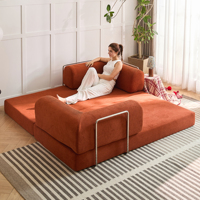 Sofa Grosir dalam Kotak, Dapat Diubah Menjadi Tempat Tidur, Sofa Tarik untuk Ruang Tamu, Warna Oranye Bertekstur, Sofa Tanpa Rangka, Furnitur Santai, OEM ODM