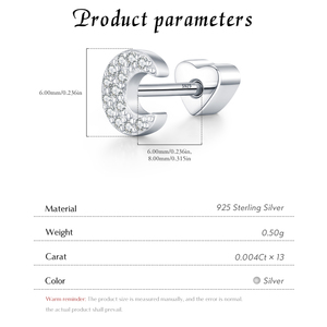 Minimalism 925 Sterling <b>Silver</b> Delicate Sparkling Moissanite Tiny Moon Heart Screw <b>Stud</b> <b>Earrings</b> for Women Fine Jewelry - Product Image 4