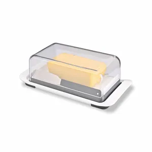 beurre plat et couteau Suppliers-Conservation de beurre en plastique, saucière en plastique, grand plat à beurre avec couteau, contenant français 1 pièce