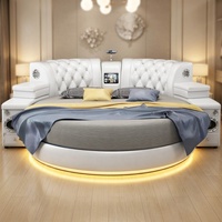 Lit circulaire intelligent de luxe moderne en similicuir, taille King Size, avec éclairage d'ambiance LED, audio surround 3D, projecteur HD et fonction massage