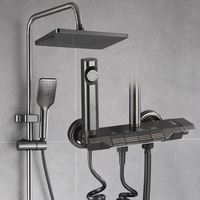Ensemble de douche thermostatique moderne personnalisable en alliage d'aluminium poli, avec pommeau de douche carré à jet de pluie, fixation murale en ABS