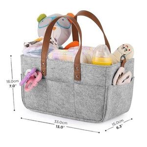 Cesta Multiusos para Pañales, Caja de Almacenamiento de Fieltro con Bolsillo, Cesta Portátil para Toallitas Húmedas para Bebés con Compartimento - Product Image 2