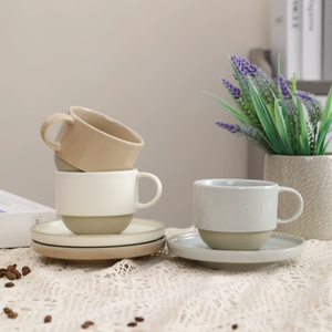 Quality Modern Ceramic Porcelain Cup Saucer Set Eco-Friendly Dishwasher Microwave Safe <b>200ml</b> Capacity Customized Color <b>Milk</b> Gift - Product Image 1