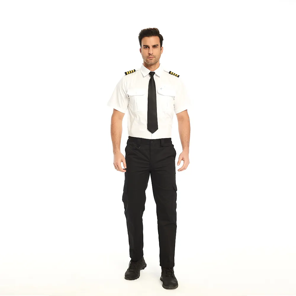 Flying Shirt Flight pure white polyester cotton pilot shirt men shirt short sleeve