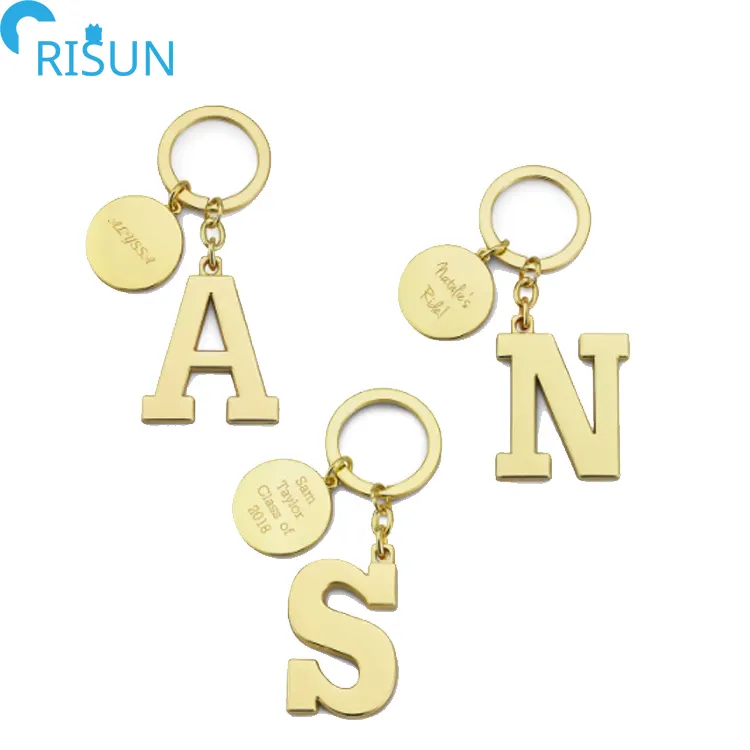 Wholesale Souvenirs Own Name Engraved Metal Keychain Black Golden Brass Metal KeyRings 26 English Letters Custom Key Chains