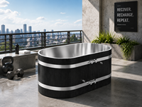 Baignoire de récupération verticale de luxe noire en bois, bassin en acier inoxydable 304, pod professionnel pour thérapie par immersion à l'eau froide