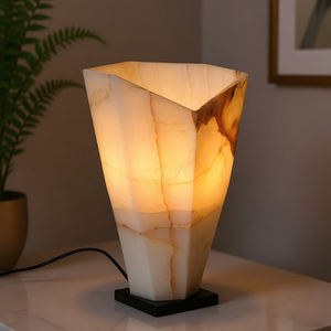 Lampe de table en jade géométrique luxueuse en pierre naturelle LED écologique moderne pour chambre d'hôtel - Product Image 1