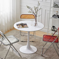 Table à manger ronde minimaliste, plateau en MDF peint en blanc, pieds en métal peint en blanc, design moderne et simple