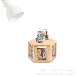 Wooden card display stand, <b>rotating</b> sports card <b>storage</b> box, desktop hexagonal card creative collection <b>rack</b> ornament. - Product Image 4