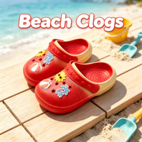 Zuecos EVA Ligeros Antideslizantes Personalizados OEM Unisex para Niños con Recortes de Estrellas y Dijes de Palmeras y Sol para Diversión en la Piscina de Verano