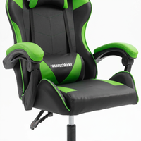 Chaise de jeu noire et verte en cuir PU inclinable, réglable en hauteur, pivotante, avec accoudoirs réglables pour salle de jeu
