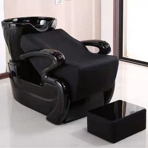 Sillón de Peluquería de Diseño Moderno y Duradero con Lavabo de Cerámica para Barbería, Spa y Hotel, Mueble de Salón en Cuero PU - Product Image 1