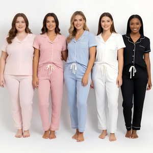 <b>Women's</b> Summer Logo Front Soft Casual Two-Piece Cotton Modal Bamboo <b>Pajamas</b> Set with Elastic Waist - Product Image 1