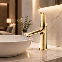 Robinet de lavabo moderne de luxe doré, mitigeur monocommande eau chaude et froide pour salle de bain, idéal pour hôtels, appartements et projets de salle de bain