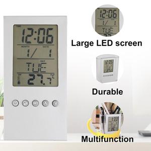 Trong Suốt ABS Đa Chức Năng Kỹ Thuật Số Bàn Bút/Pencil Chủ <span class=keywords><strong>LCD</strong></span> Đồng Hồ Báo Thức Nhiệt Kế & Lịch Hiển Thị Trang Trí Nội Thất - Product Image 2