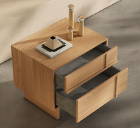 Mesa de Noche de Madera Maciza Moderna y Minimalista con Dos Cajones, Mesa Auxiliar con Acabado de Madera para Dormitorio u Hotel