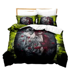 Wholesale Quilt King Size Baby Crib Bedding Set Suppliers 3D Printed Skeleton Couple Series