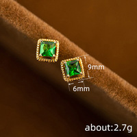 Kadınlar için Yeşil Kübik Zirkonya Kare Saplama Küpe, 9mm, Altın Kaplama Pirinç Vintage Geometrik Kulak Çivileri, Altın