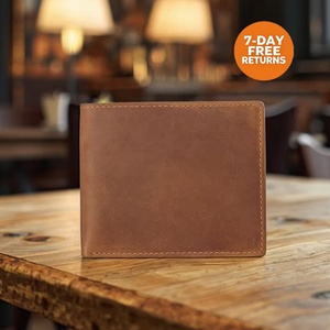 Boshiho Custom Logo Wholesale Genuine Cowhide Leather Branded Minimalist Slim Luxury Designer Bifold Men <b>Wallets</b> - Product Image 5